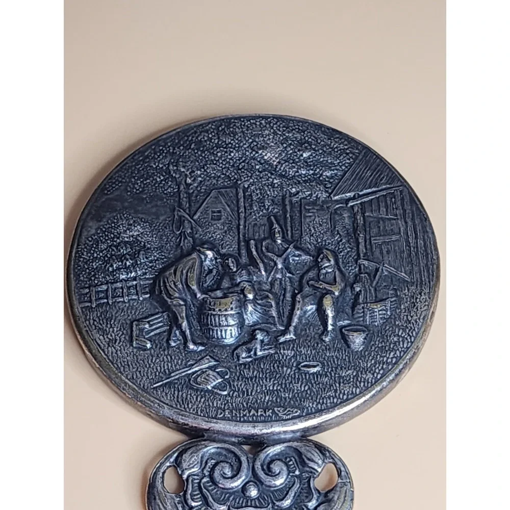 100 Yr Old  HANS JENSEN DENMARK Silver Repousse Hand Mirror Original Beveled